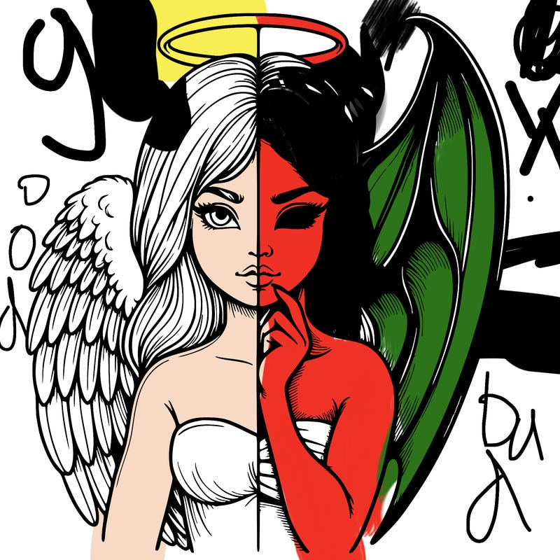 realistic angel half demon