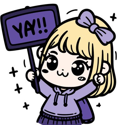 girl with sign saying yay