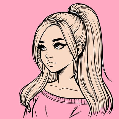 realistic girl with a high ponytail