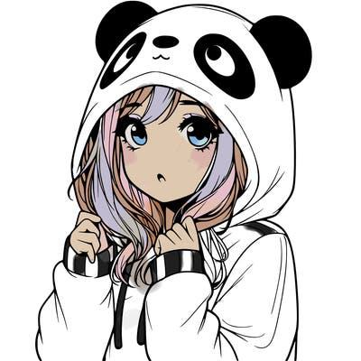 realistic girl in panda hoodie