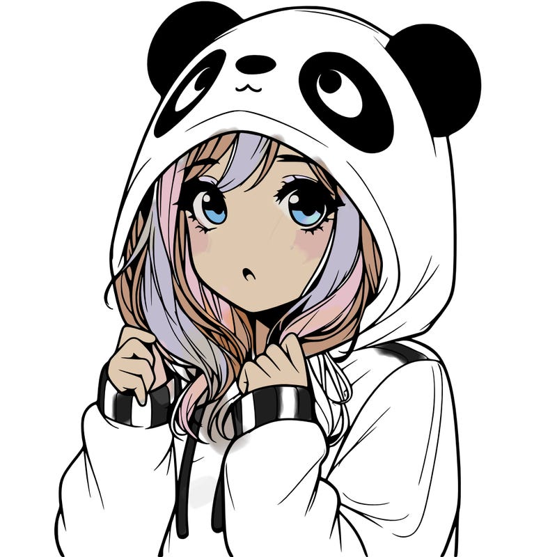 realistic girl in panda hoodie