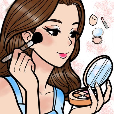 little girl putting on makeup