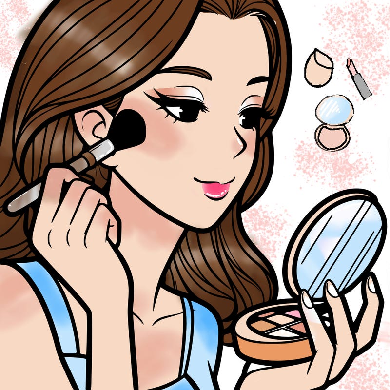 little girl putting on makeup