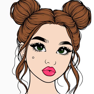 realistic girl with two buns on her hair and lips