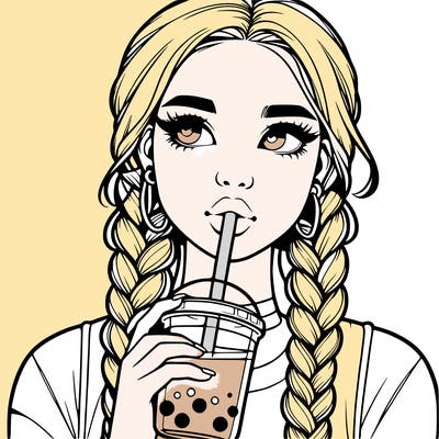 realistic girl with braided hair drinking boba