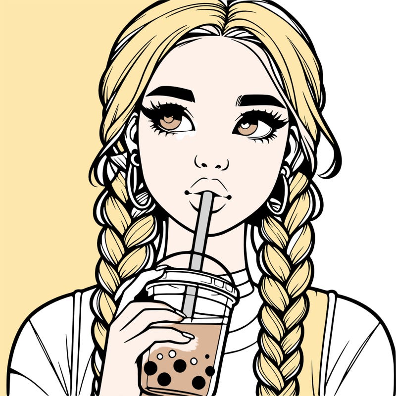 realistic girl with braided hair drinking boba