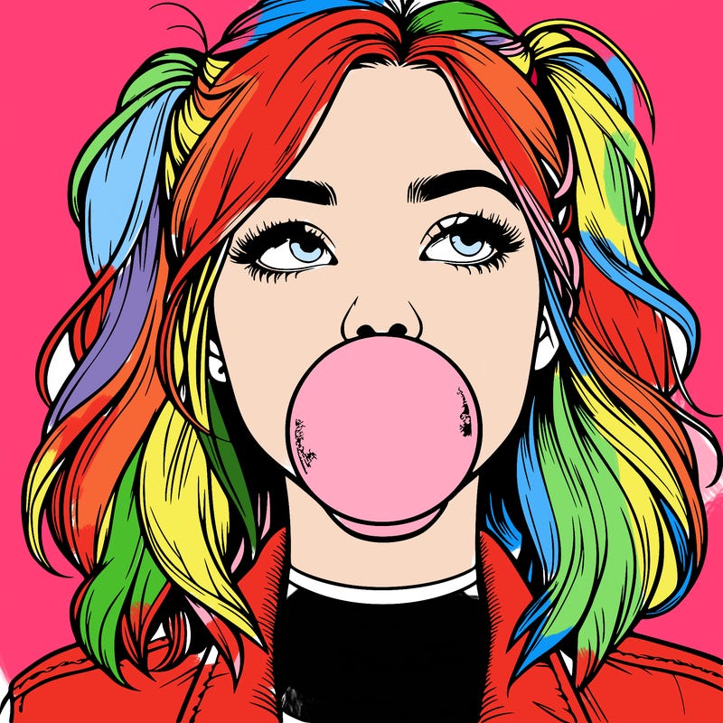 realististic girl blowing bubble -gum