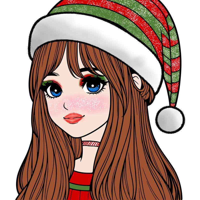 realistic girl with realistic santa hat