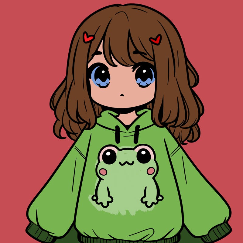 girl wearing frogging sweatshirt