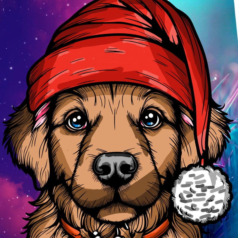 realistic dog with a christmas hat