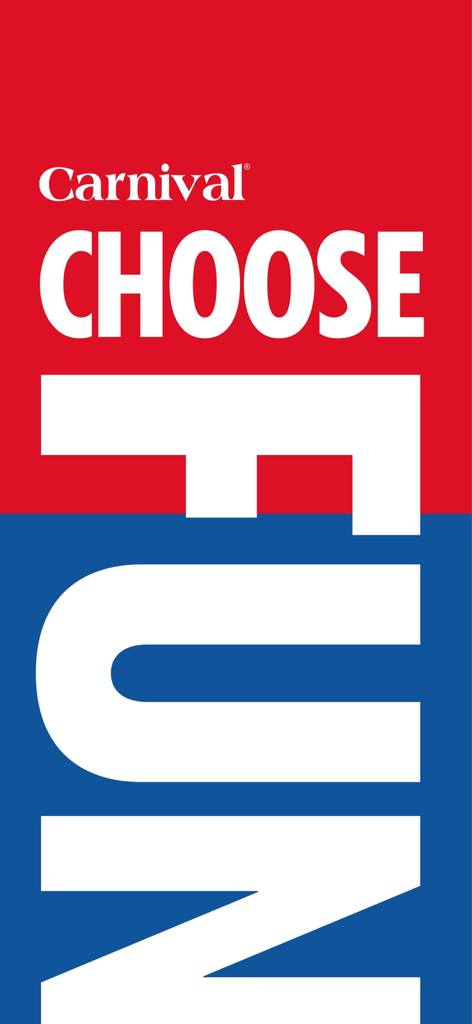Carnival HUB app splash screen with the slogan Choose Fun on a red and blue background