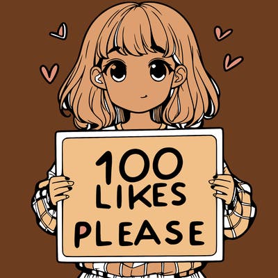 a girl holding a sign saying 100 likes please