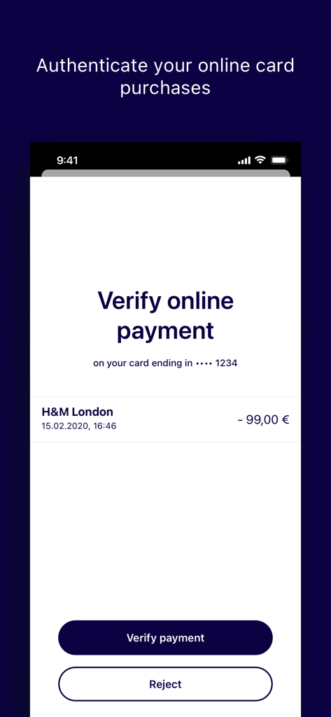 Finnair Visa App-Bildschirm zur Authentifizierung und Verifizierung von Online-Kreditkarteneinkäufen.