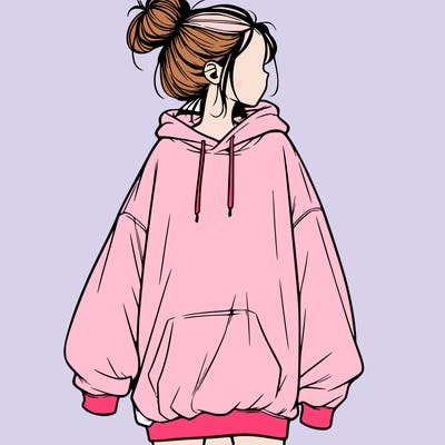 realistic girl with a oversized sweatshirt on and a bun