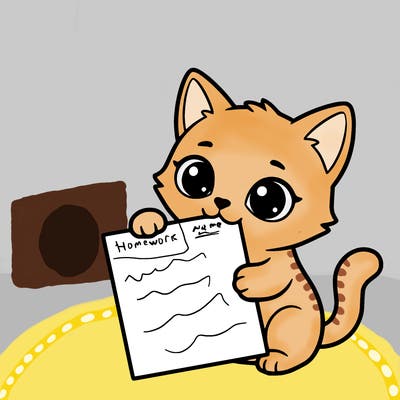 a small cat with a blank sheet of paper in its hand. the cat is sooooooo cute!