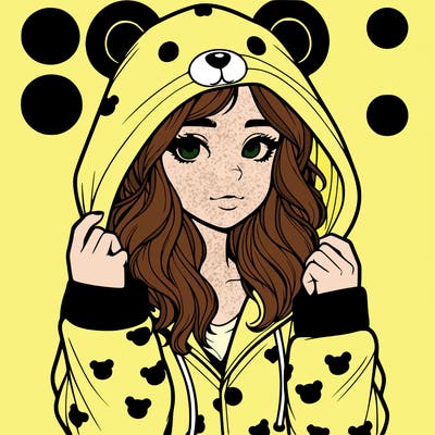 realistic girl in a animal pjs hoodie