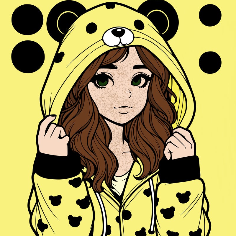 realistic girl in a animal pjs hoodie