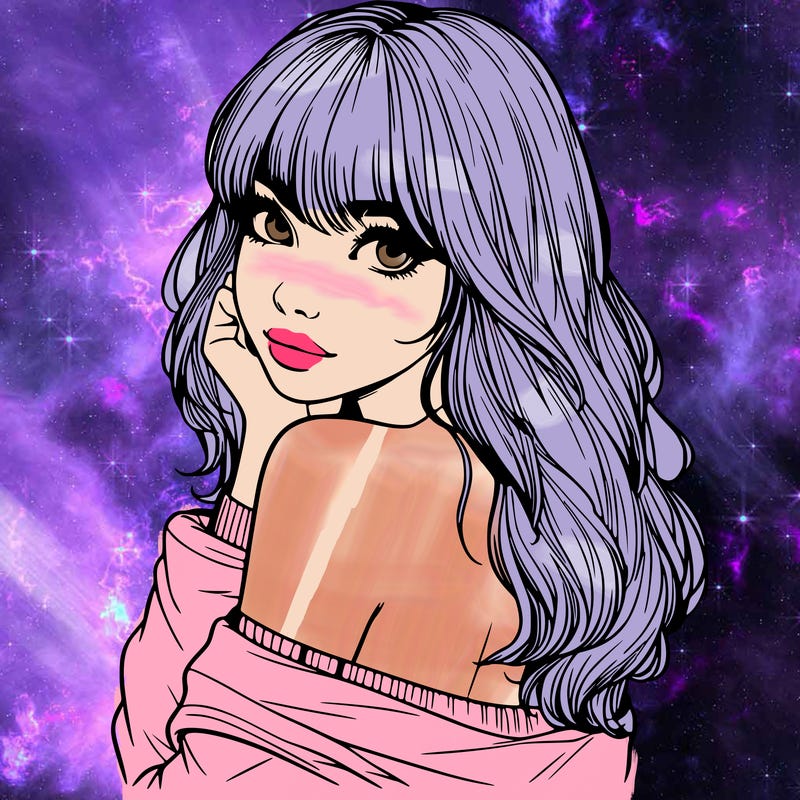 realistic girl with bangs looking over her shoulder