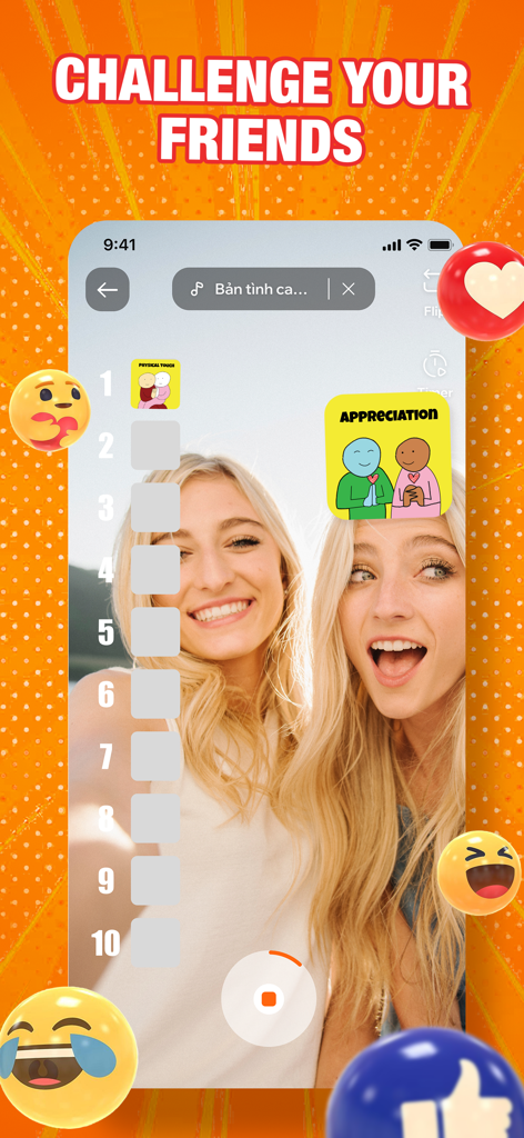 Two friends using a top 10 blind ranking filter to challenge each other in a viral social media video