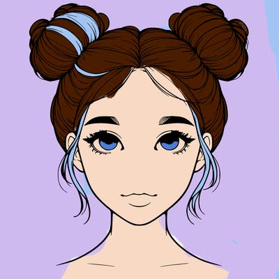 realistic girl with two buns on top of her head