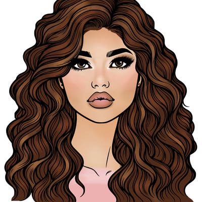 realistic girl with wavy hair and lips