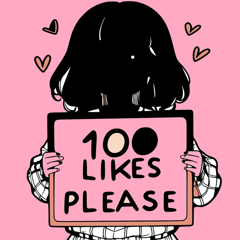 a girl holding a sign saying 100 likes please