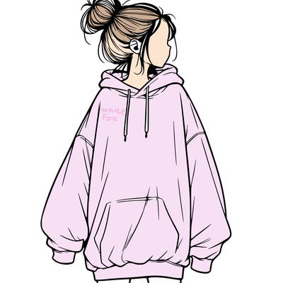realistic girl with a oversized sweatshirt on and a bun