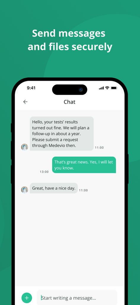 Medevio - Medevio app interface for secure messaging between doctors and patients