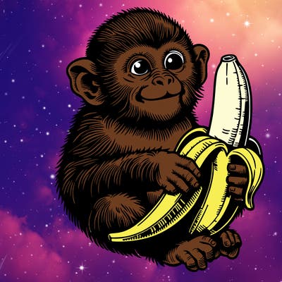 realistic monkey eating a realistic banana