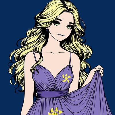 realistic girl in flowy silky prom dress