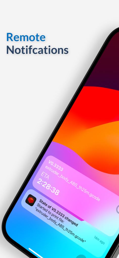 Mobileraker - Klipper UI - Aplicativo Mobileraker no iPhone mostrando notificações push remotas para status da impressora 3D e ETA