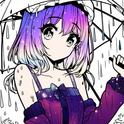 pretty anime girl in the rain