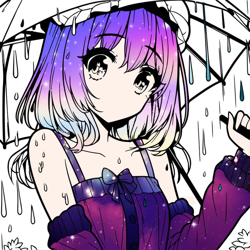 pretty anime girl in the rain