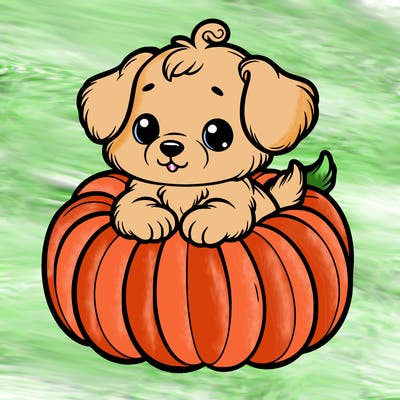 cute little puppy in a pumpkin