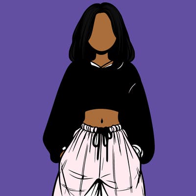 realistic girl faceless with baggy pants and a crop top