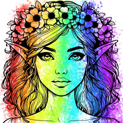 realistic female elf with flower crown