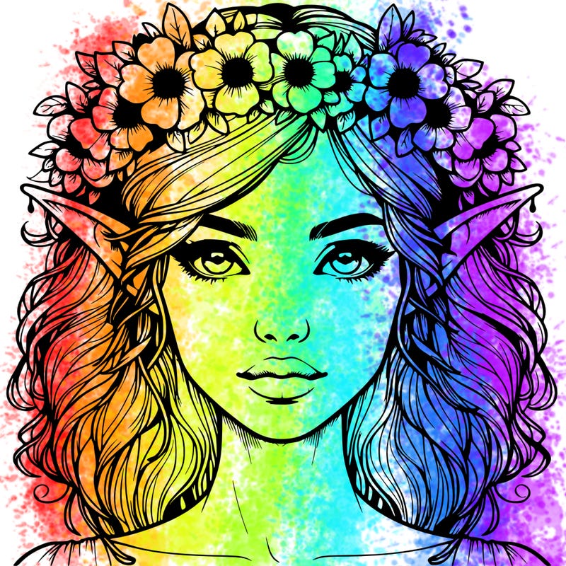 realistic female elf with flower crown