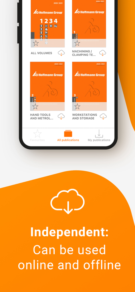 Hoffmann Group flip catalogue - Smartphone-Bildschirm mit Industriewerkzeugkatalogen der Hoffmann Group mit Offline-Nutzungsfähigkeit
