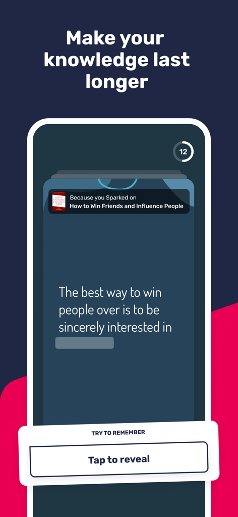 Uptime: Get smarter, stand out - Uptime app interface showing an interactive flashcard to help users remember key insights from books