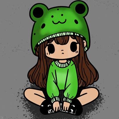 a girl wearing a frog hat and some frog socks