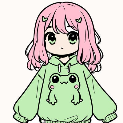 girl wearing frogging sweatshirt
