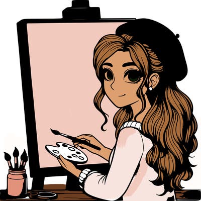 realistic girl artist painting a blank canvas