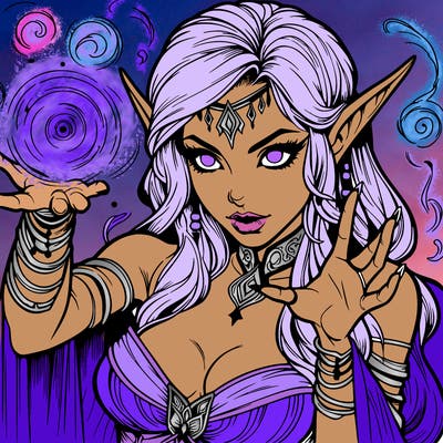 realistic scary beautiful elf sorceress casting spell