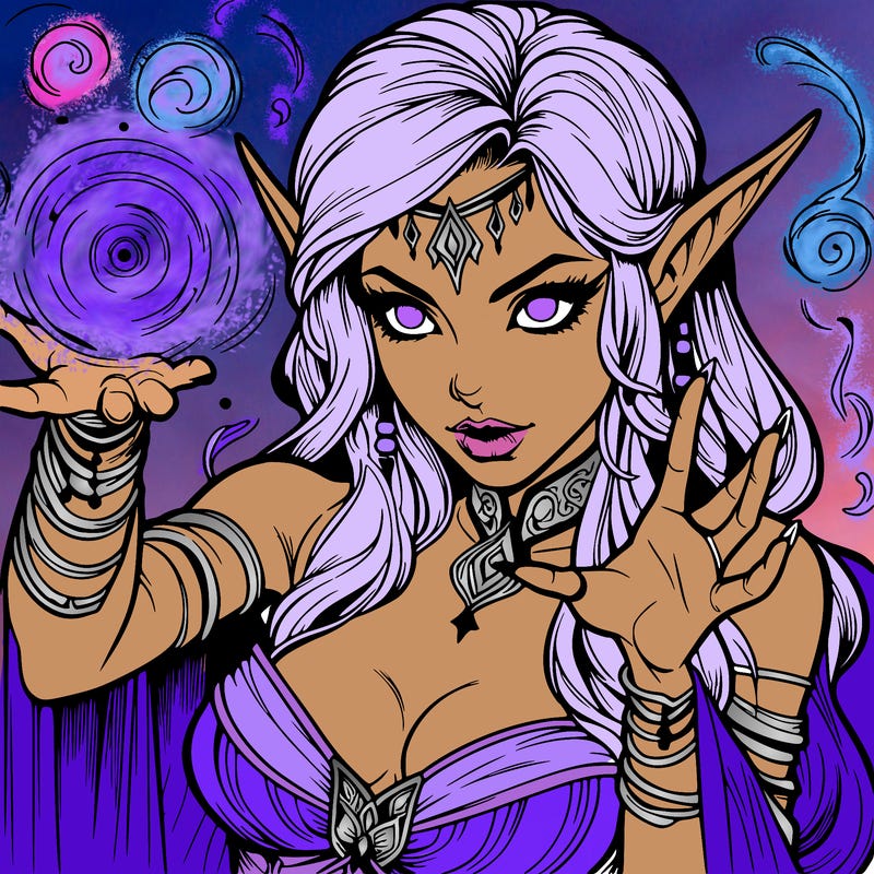 realistic scary beautiful elf sorceress casting spell