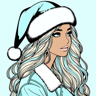 realistic girl in santa hat
