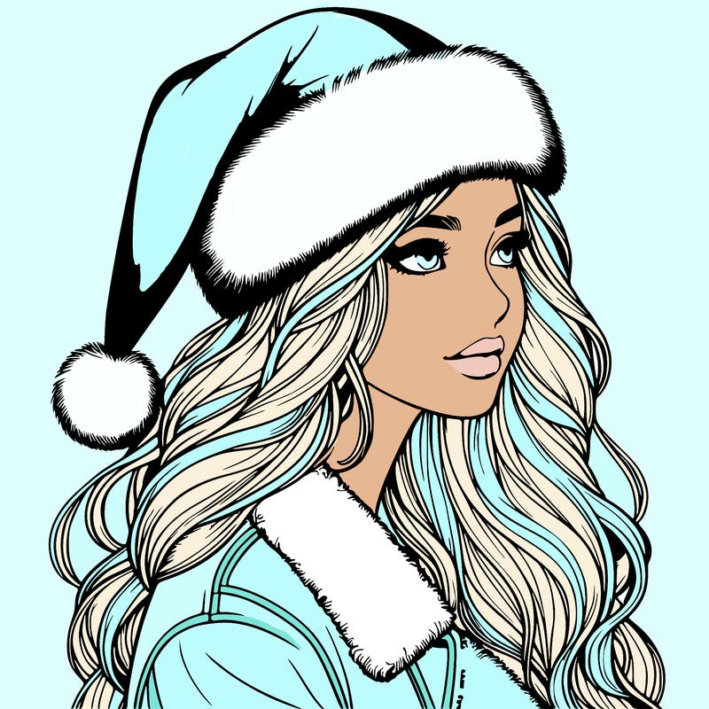 realistic girl in santa hat