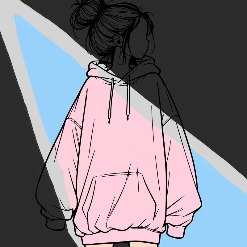 realistic girl with a oversized sweatshirt on and a bun