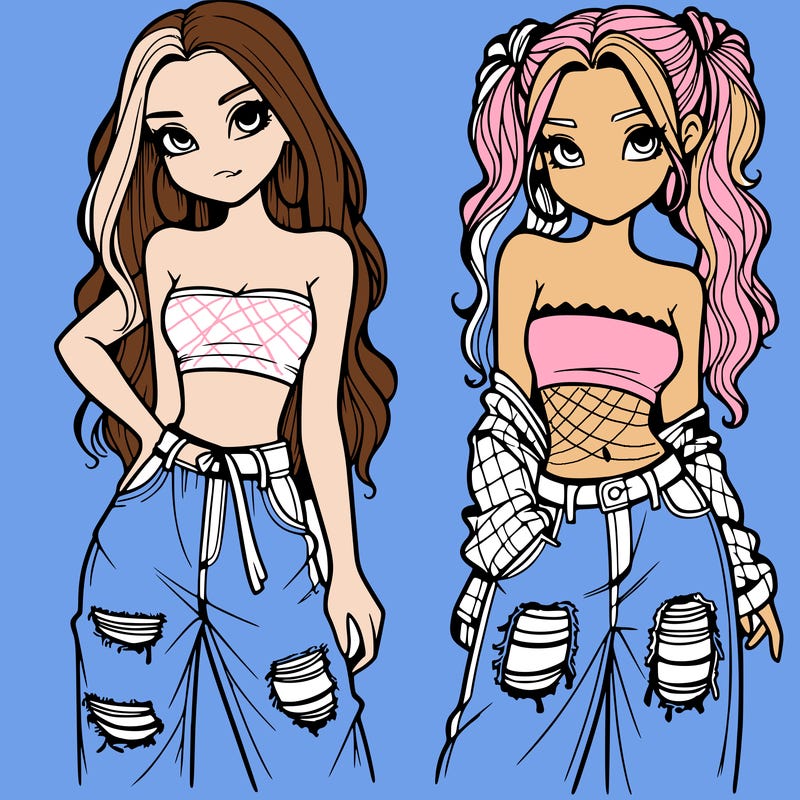 2 girls in crop tops and baggy jeans ripped