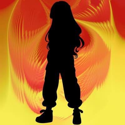 girl in baggy pants crop top and long hair