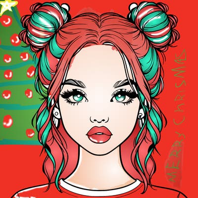 realistic girl with two buns in hair and lips